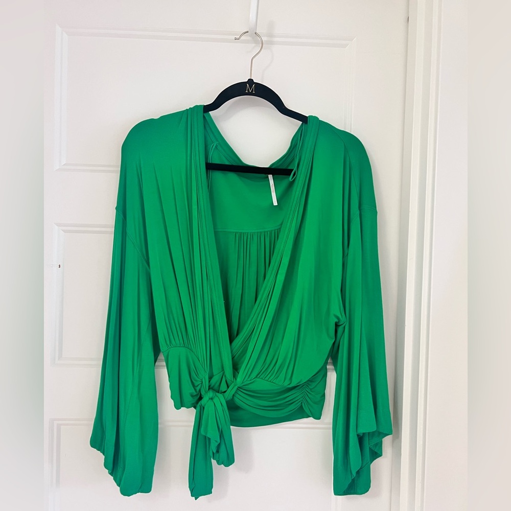 Free People Vibrant Green Wrap Blouse
